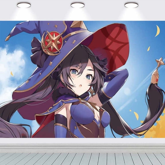 Mona Anime Girl Genshin Impact Party Supplies Background Backdrop Taspestry Banner Poster Decor Decorations