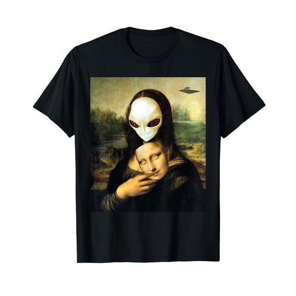 Mona Lisa Alien Funny Art Painting Artwork T-Shirt
