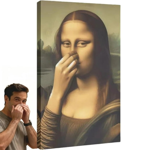 Mona Lisa Bathroom Art, Mona Lisa Holding Her Nose Posters, Funny Monalisa Bathroom Pictures Wall Decor, Famous Oil Painting Monalisa Wall Art Prints for Home Decor (Framed, 11.8x15.7in)