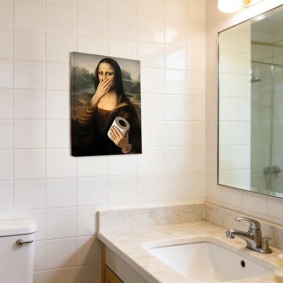 Mona Lisa Bathroom Art, Mona Lisa Posters, Funny Mona Lisa Bathroom Pictures Wall Decor, Famous Oil Painting Mona Lisa Wall Art Prints Framed, for Home Decor