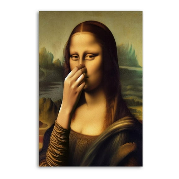 Mona Lisa Bathroom Mona Lisa Holding Her Nose-1 Picture Print Wall Art Poster Painting Canvas Posters Artworks Gift Room Aesthetic 12x18inch(30x45cm)