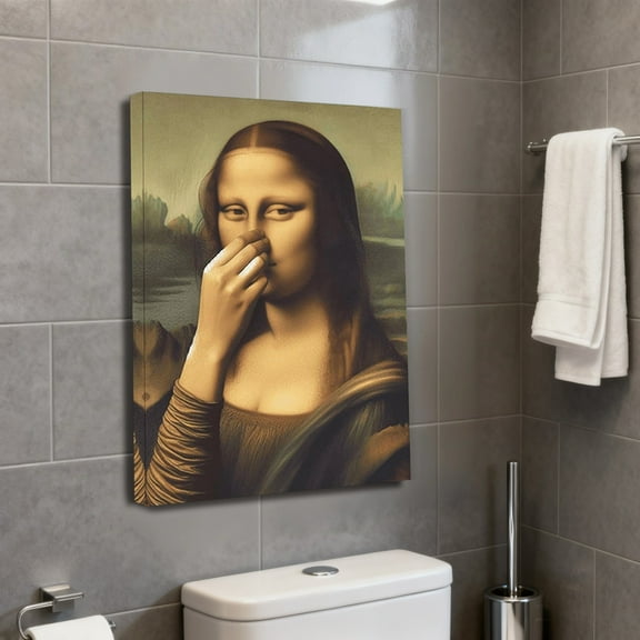 Mona Lisa Bathroom Wall Art Decoration, Mona Lisa Holding Her Nose Bathroom Art, Vintage Waterpoof Humor Wall Decor Poster with Frame for Toilet Washroom Decoration (Framed, 11.8x15.7in)