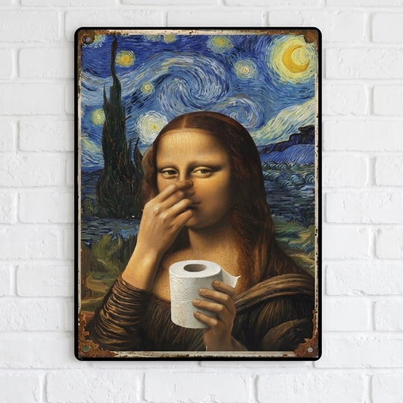 Mona Lisa Funny Bathroom Posters Wall Art Decor Cool Meme Retro Vintage Canvas Posters Signs Restroom Humor Painting Toilet Room Unframed 5.9x7.8 Inches