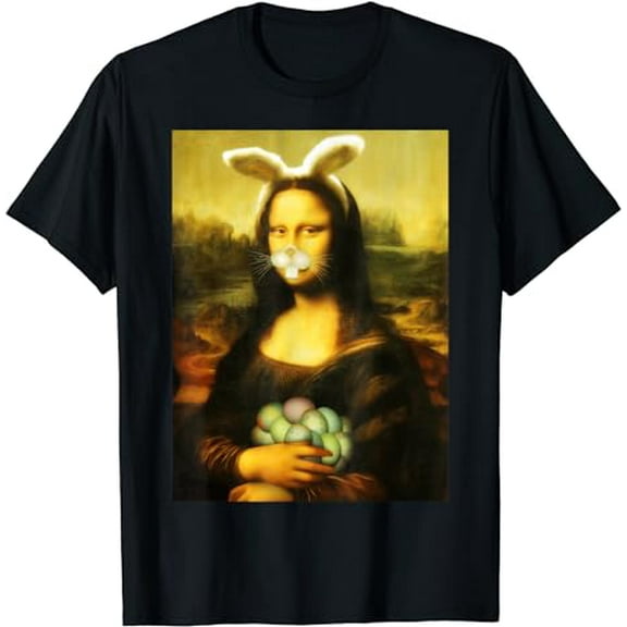 Mona Lisa Happy Easter Bunny Rabbit Face Egg Easter Day T-Shirt