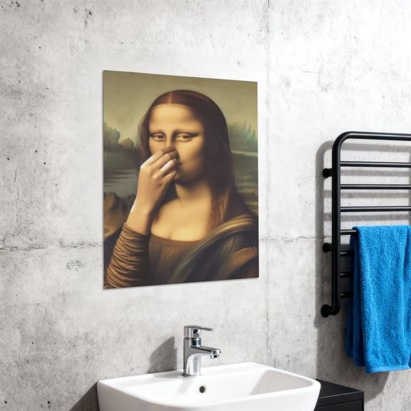 Mona Lisa Holding Her Nose Picture Funny Bathroom Wall Art Vintage Home Decor