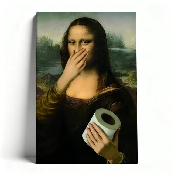 "Mona Lisa Toilet Paper" Canvas Wall Art, Funny Parody Classic Art Decor, Humorous Bathroom Artwork for Home, Ready to Hang Multiple Sizes