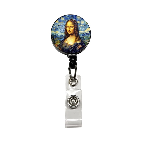 Mona Lisa Van Gogh Style Retractable Reel ID Badge Key Card Name Tag Holder with Clip