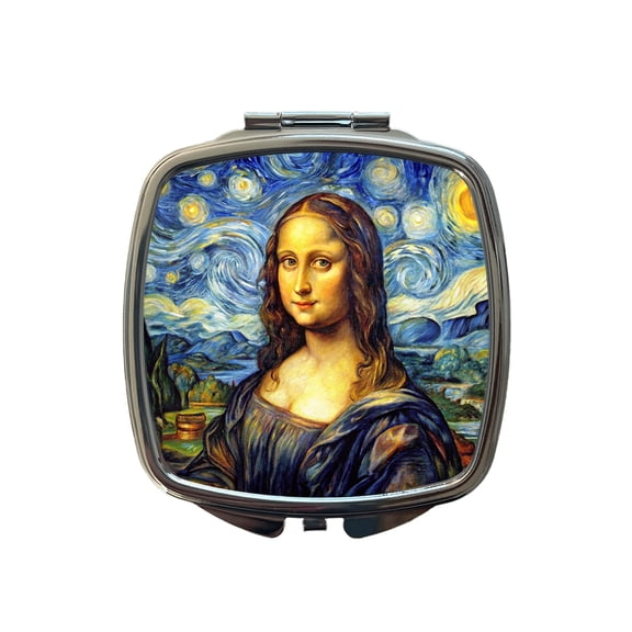 Mona Lisa Van Gogh Style Travel Makeup Handbag Purse Small Pocket Compact Mirror