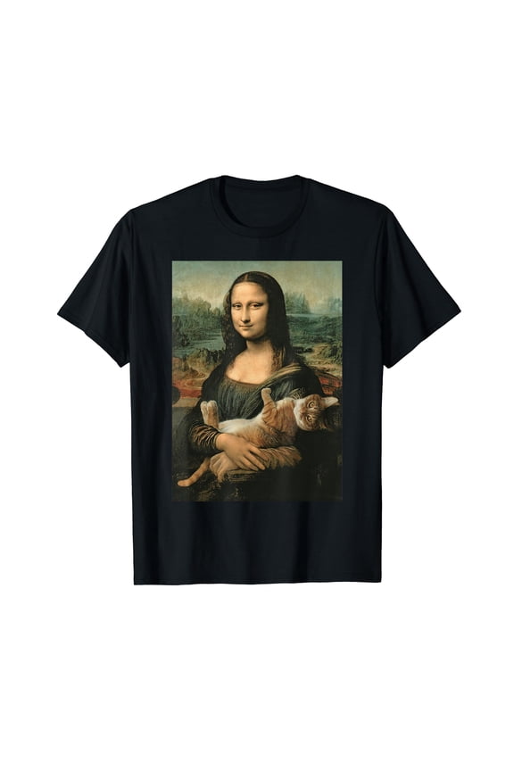 Mona Lisa With Orange Cat Funny Art Painting T-Shirt