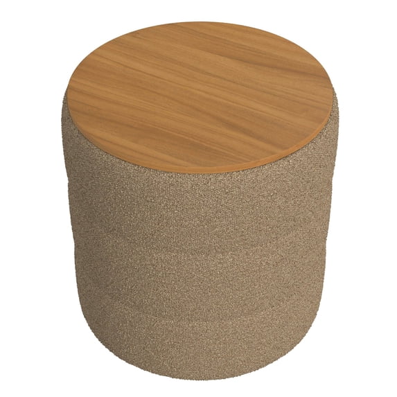 BenJara Mona Storage Ottoman, 19 Inch Round Lift Top, Channeled Brown Boucle
