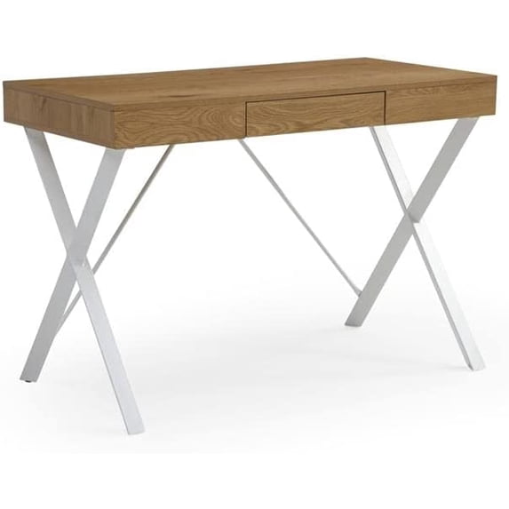 Mona Wooden Desk Natural/White 43.3L x 21.7W x 30H 1 Storage Drawer X-Leg