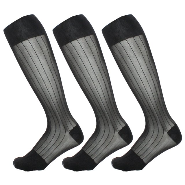 Mona's Choice 3Pack Mens Knee High Silk Nylon Dress Socks (Black