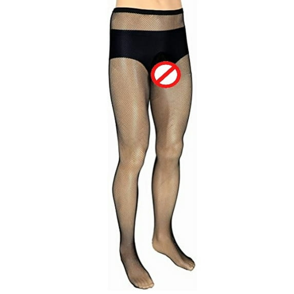 Mona's Choice Fishnet Mens Pantyhose - Black (Large, Pouch)