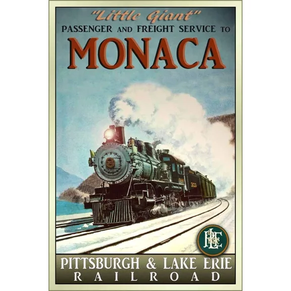 Monaca Pa Pittsburgh & Lake Erie Railroad Train Travel Poster Home Decor Office Wall Art