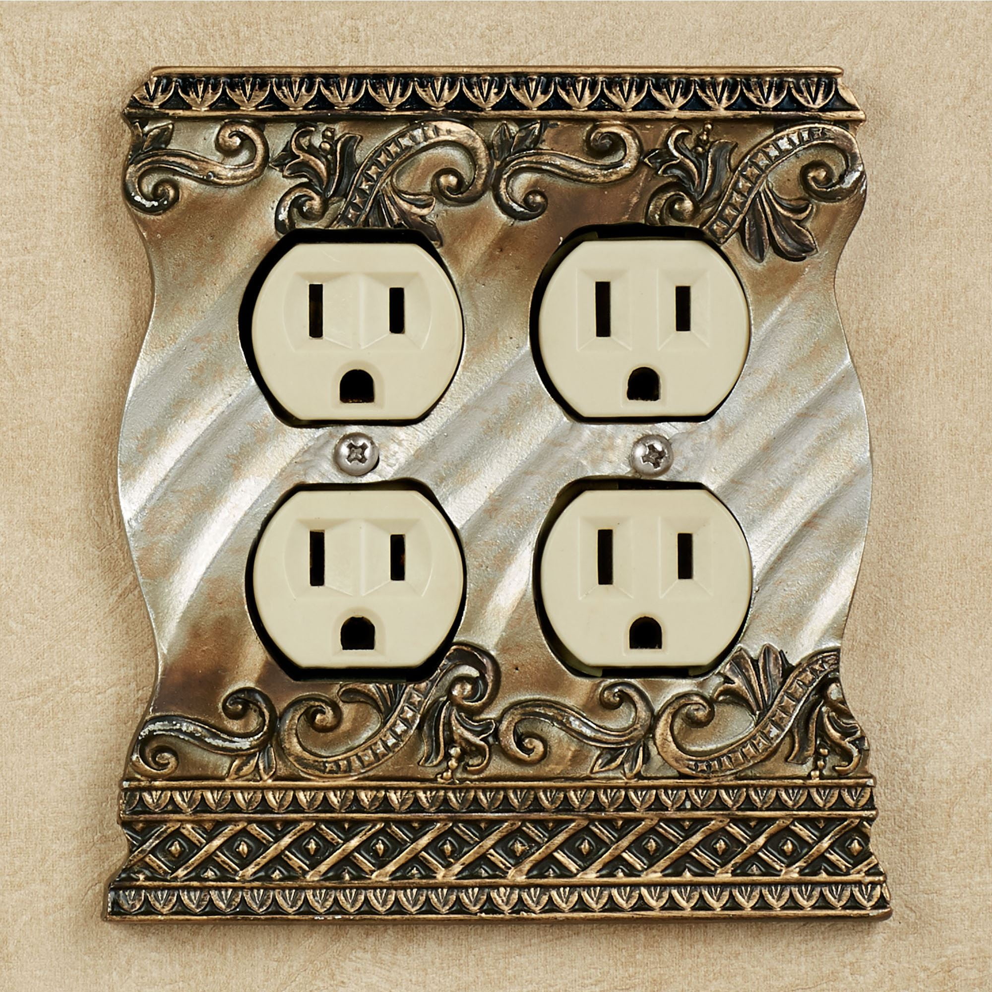 Antique Silver and Gold Double Outlet Resin Switchplate