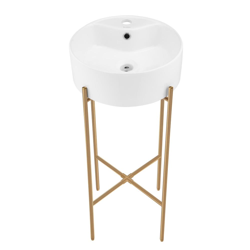 Monaco 15.75" White Ceramic Console Sink with Brushed Gold Legs