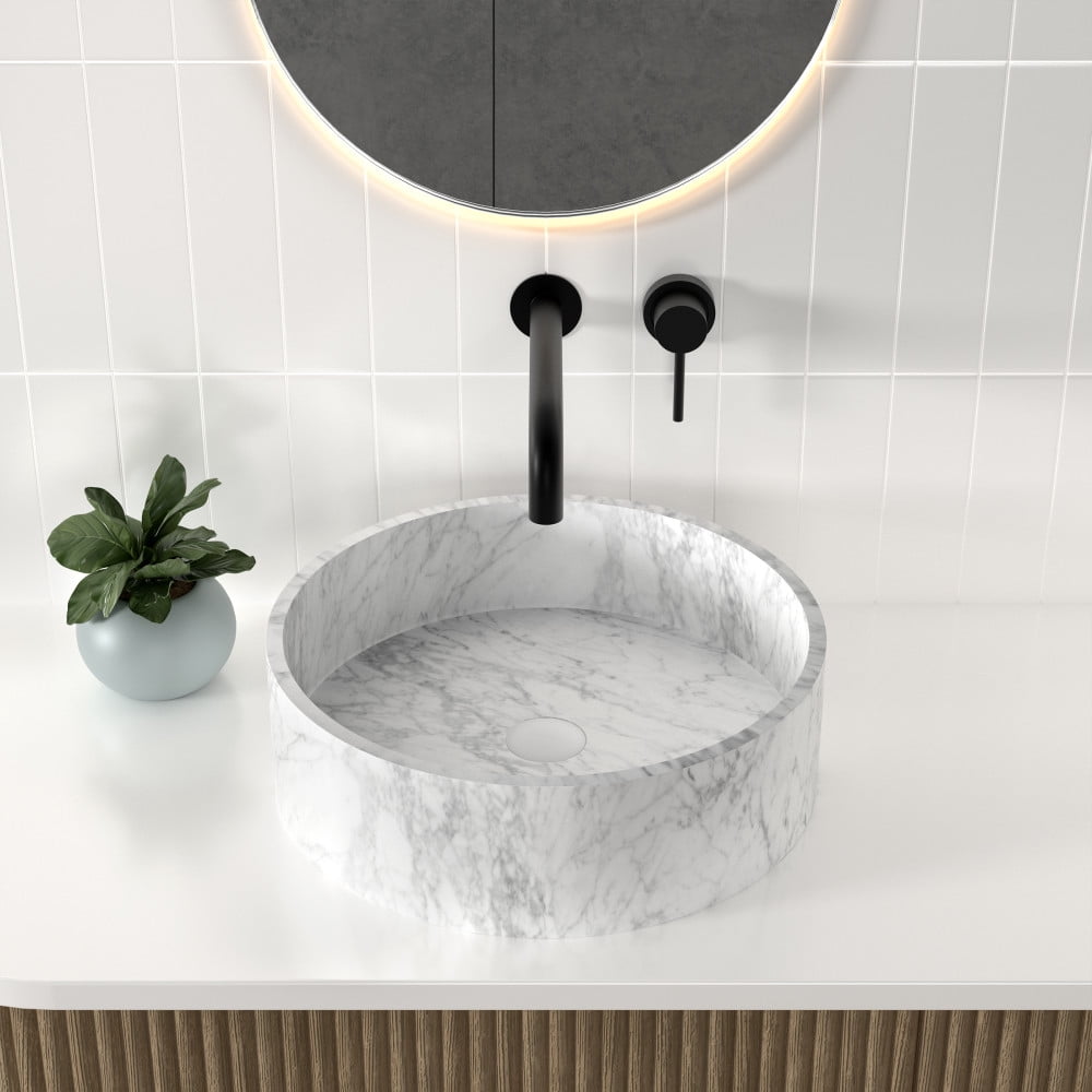 Monaco 17" Round Marbled Grey Ceramic Vessel Sink