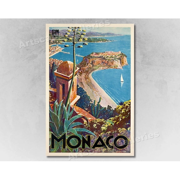 Monaco 1930s Vintage Style Travel Graphic Illustration, Unframed Poster