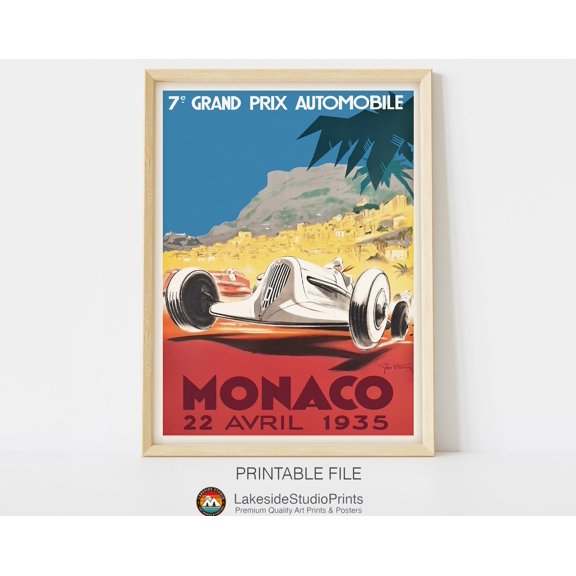 Monaco 1935 Vintage Car Race Poster, 12x18 UNFRAMED