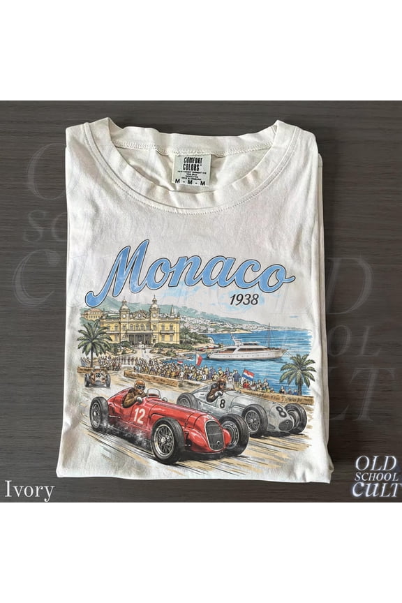 Monaco 1938 Racing Graphic T Shirt Retro Grand Prix Motorsport Tee Classic Car Racing Top
