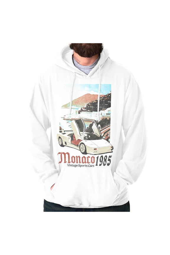 Monaco 1985 Vintage Sports Car Hoodie Hooded Sweatshirt Men Brisco Brands L