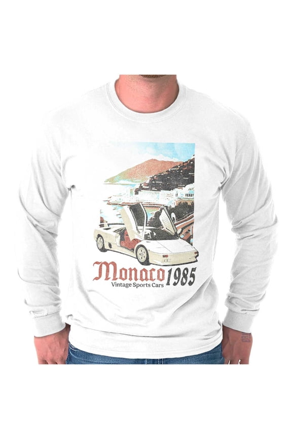 Monaco 1985 Vintage Sports Car Men's Long Sleeve Tee T Shirt Brisco Brands S