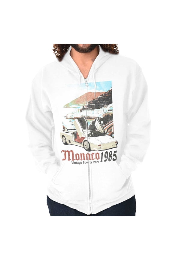 Monaco 1985 Vintage Sports Car Zip Hoodie Sweatshirt Men Brisco Brands M