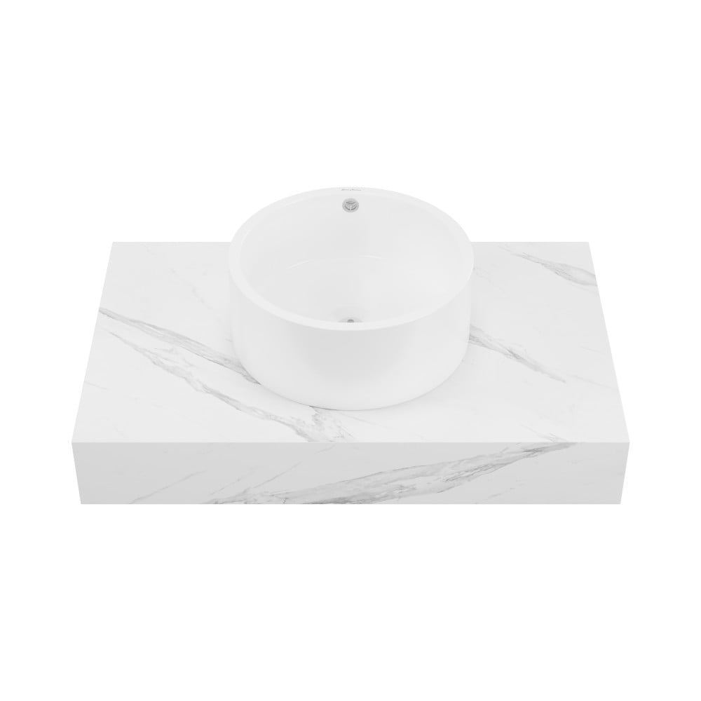 Monaco 36" Floating Bathroom Shelf with Vessel Sink in White Marble ...