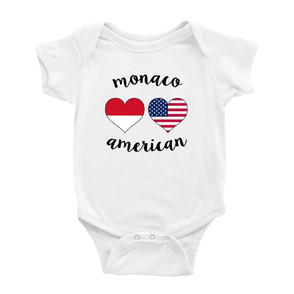 Monaco American Flag Two Hearts Cute Baby Bodysuit Newborn Clothes Outfits (White, 18-24 Months)