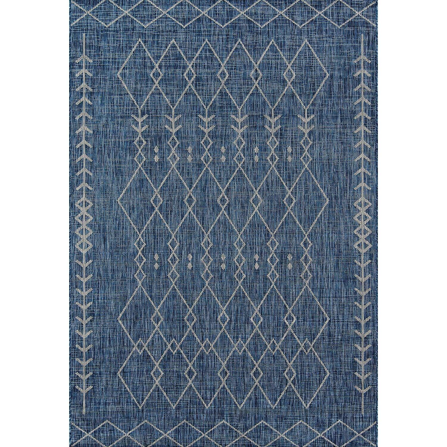 Blue Geometric Synthetic Indoor/Outdoor Rug 3'11" x 5'7"