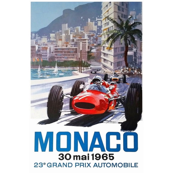 Monaco Auto Race 1965 Vintage Grand Prix Racing Car Wall Art - 20x30 Inch Laminated Poster - Stunning Detail and Bold Colors