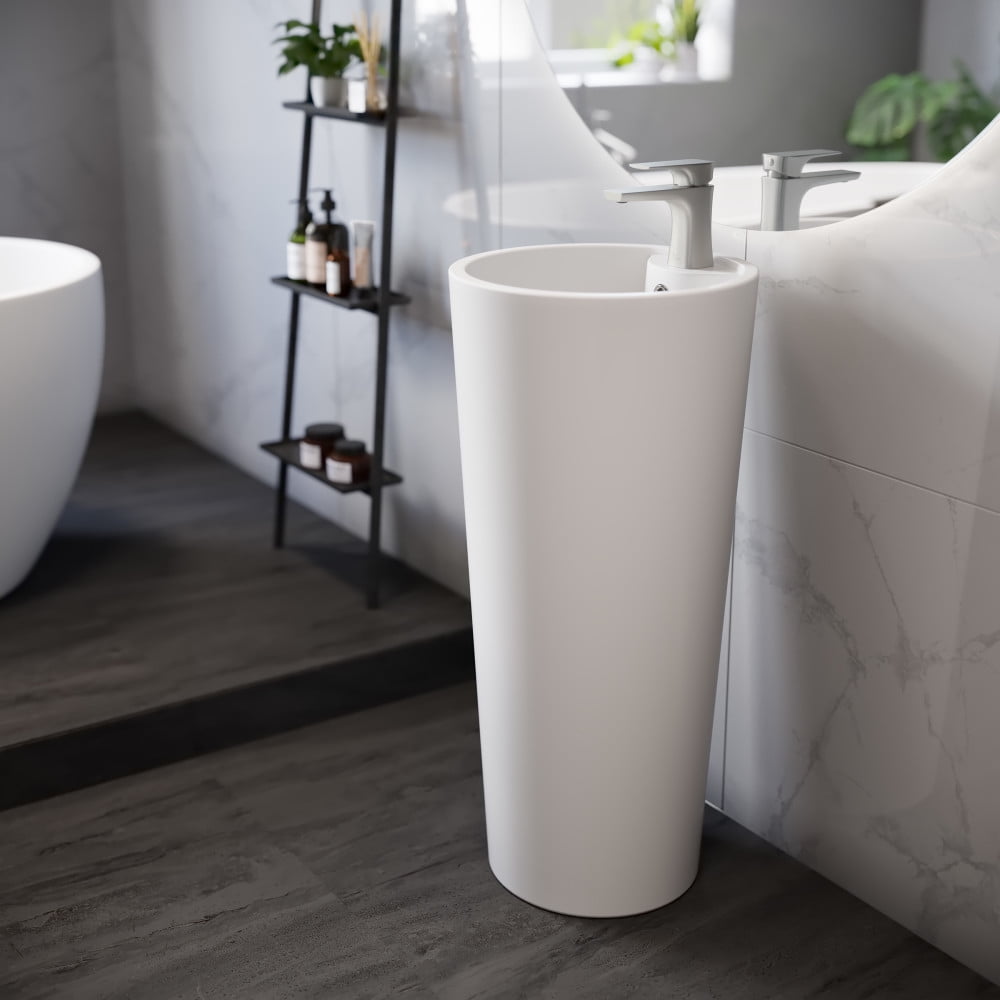 Monaco 33" Matte White Ceramic Pedestal Bathroom Sink