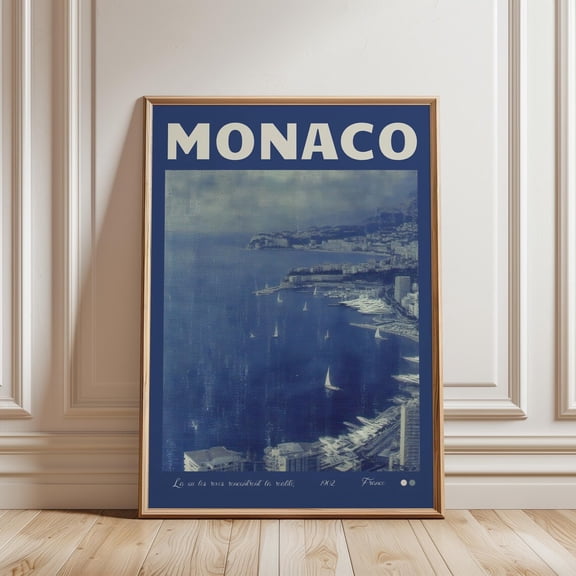 Monaco City Poster, Retro European Travel Art