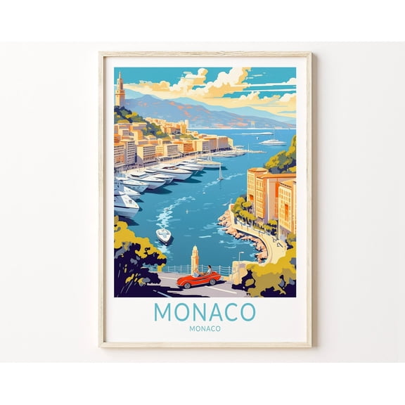 Monaco City Travel Print, Monaco Travel Poster Print, Monaco City Wall Art, French Riviera Travel Wall Decor Wall Art, Modern Wall Decor, 8x12 UNFRAMED