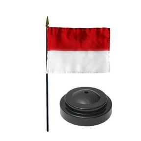 Monaco Desk Flag with Base; American Made Rayon 4x6 inch Miniature Table Set Includes One Small Mini Country Stick Flags and One Black Stand (Monaco Desk Flag and Base)