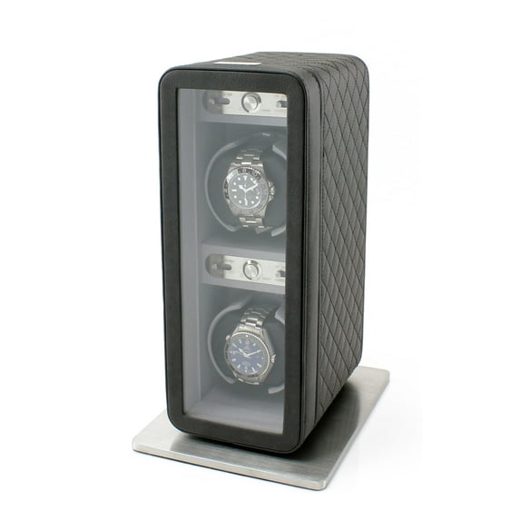 Monaco Double Watch Winder - Dual Powered in Black Leather