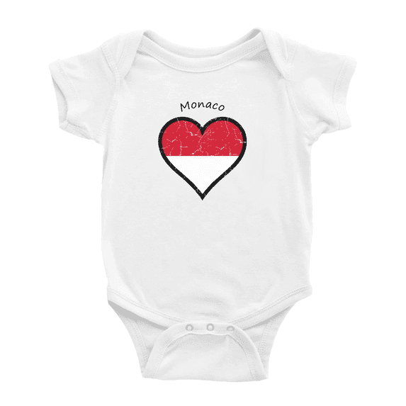 Monaco Flag Heart Love Funny Baby Bodysuit Clothes