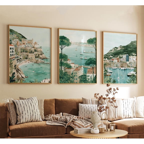 Monaco France Travel Poster Vintage Coastal Cityscape Wall Art Prints Set 3
