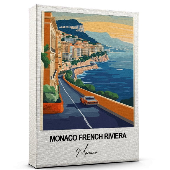 Monaco French Riviera Travel Decorative Art Canvas Monaco Canvas Colorful Travel Wall Decor for Any Room Makes a Thoughtful Gift