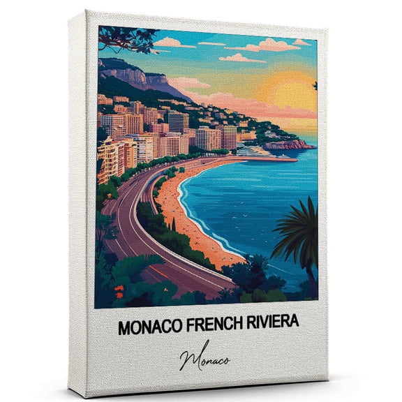 Monaco French Riviera Travel Poster Canvas  Monaco Canvas  Unique Gift Idea for Home, Office, or Living Space