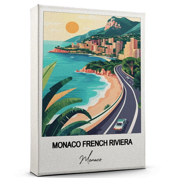 Monaco French Riviera Travel Poster Canvas  Monaco Canvas  Unique Gift Idea for Home, Office, or Living Space