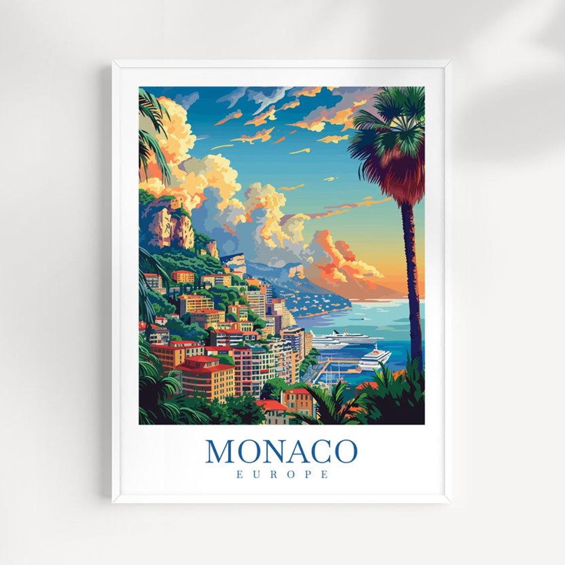 English Riviera Print Monaco French Riviera Travel Wall Art Print, Coastal City Home Decor ...