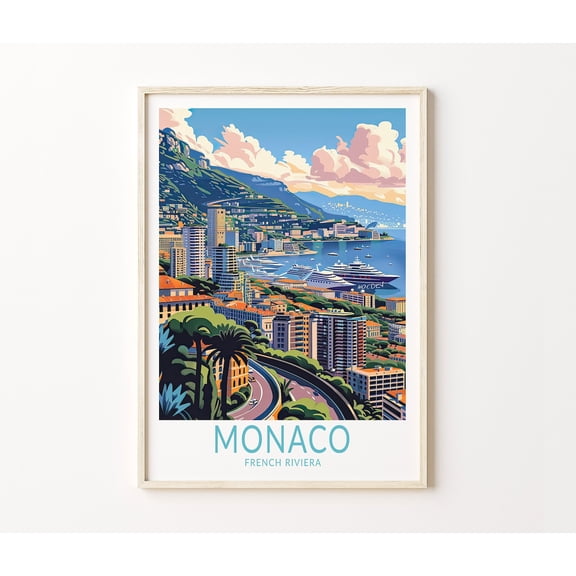 Monaco French Riviera Travel Wall Art, Unframed Paper Poster 8x10in