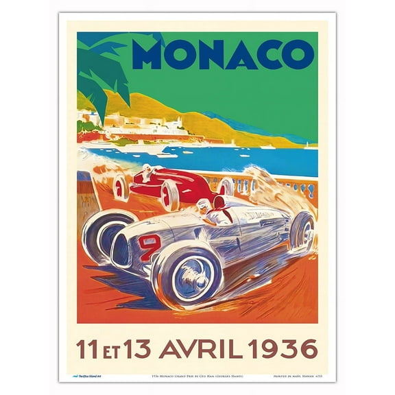 Monaco Grand Prix 1936 - Vintage Car Racing Poster by Géo Ham (Georges Hamel) - Master Art Print (Unframed) 9in x 12in