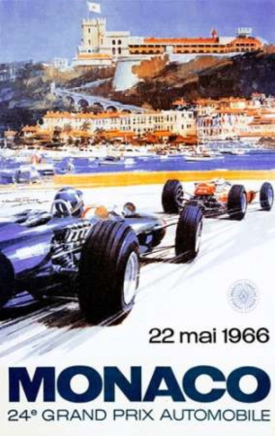 Monaco Grand Prix 1966 Canvas Art - Michael Turner (12 x 18)