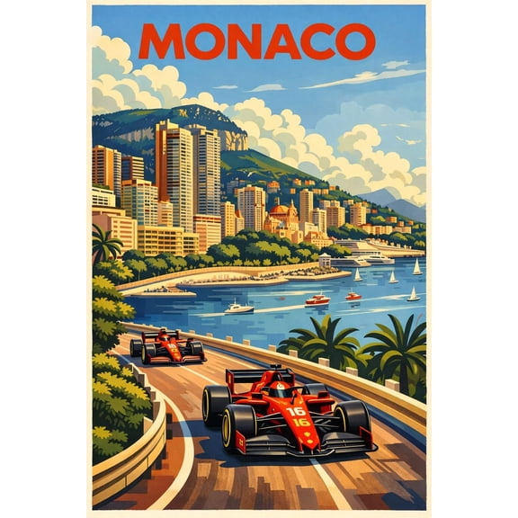Monaco Grand Prix Racing Retro Travel Wall Art Decor Unframed Paper Poster 8x10in