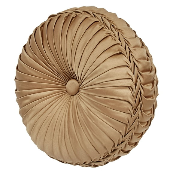 Monaco Pleated Tufted Pillow Gold Round Round Pillow