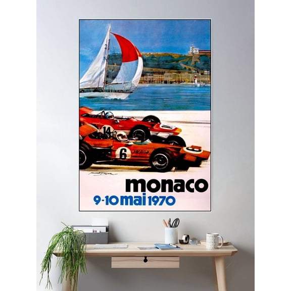 Monaco Vintage 1970 Auto Racing Advertising Print Poster Wall Art Modern Wall Decor For Living Room Bedroom Art