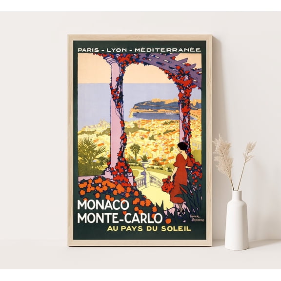 Monaco Vintage Travel Poster: Monte Carlo Art Print Vintage Style Wall Decor, Poster Only