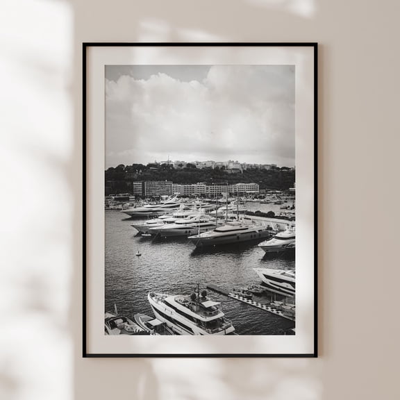 Monaco Yachts Poster, Black And White Vintage Print, Old Money Wall Art, Unframed Paper Poster 11x14in